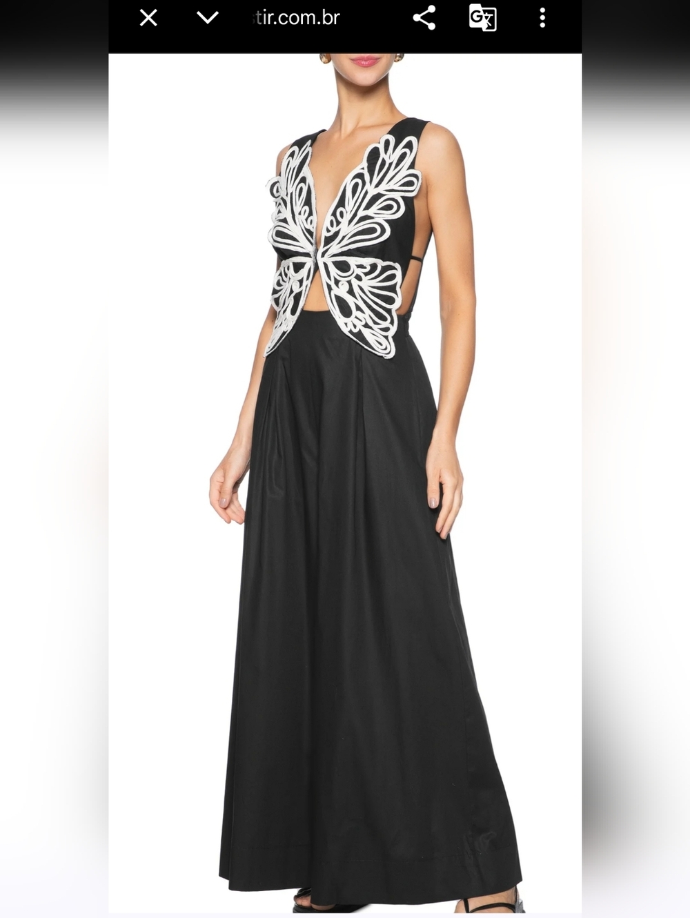 Farm Rio Elegant Black Jumpsuit with Cream Butterfly Applique